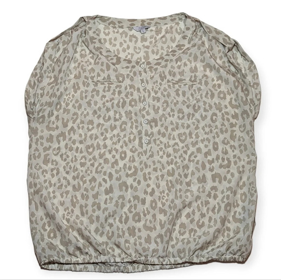 PURE by Alfred Sung Cream Tan Leopard Print  Shirt Sleeve Blouse Large Woman - Picture 1 of 10